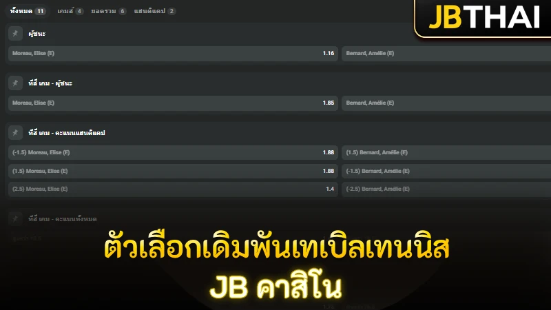 ภาพรวมตัวเลือกการเดิมพันเทเบิลเทนนิสที่ JB คาสิโน